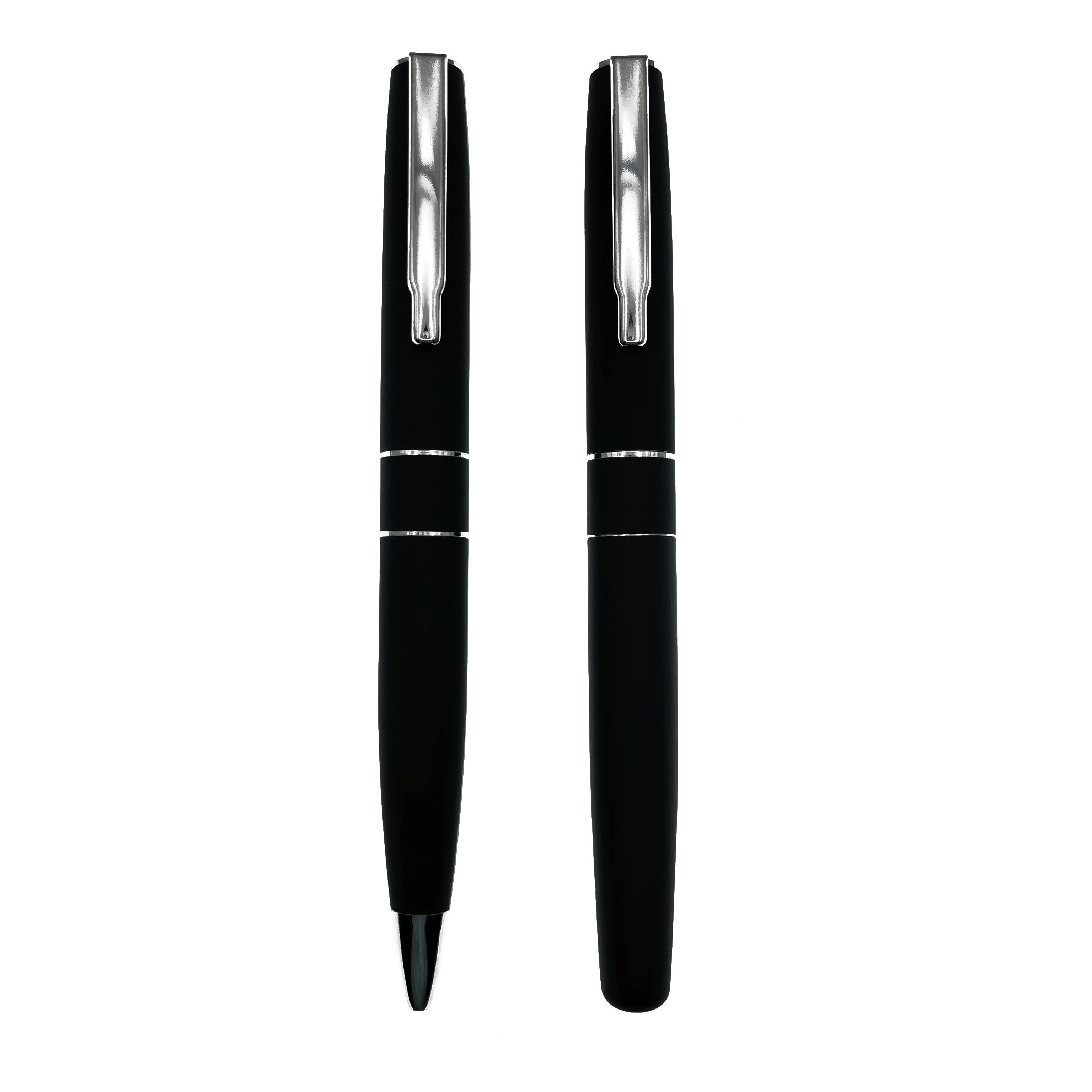 Wholesale factory fashion black stainless steel ink roller ball pen with custom logo (1600500062024)