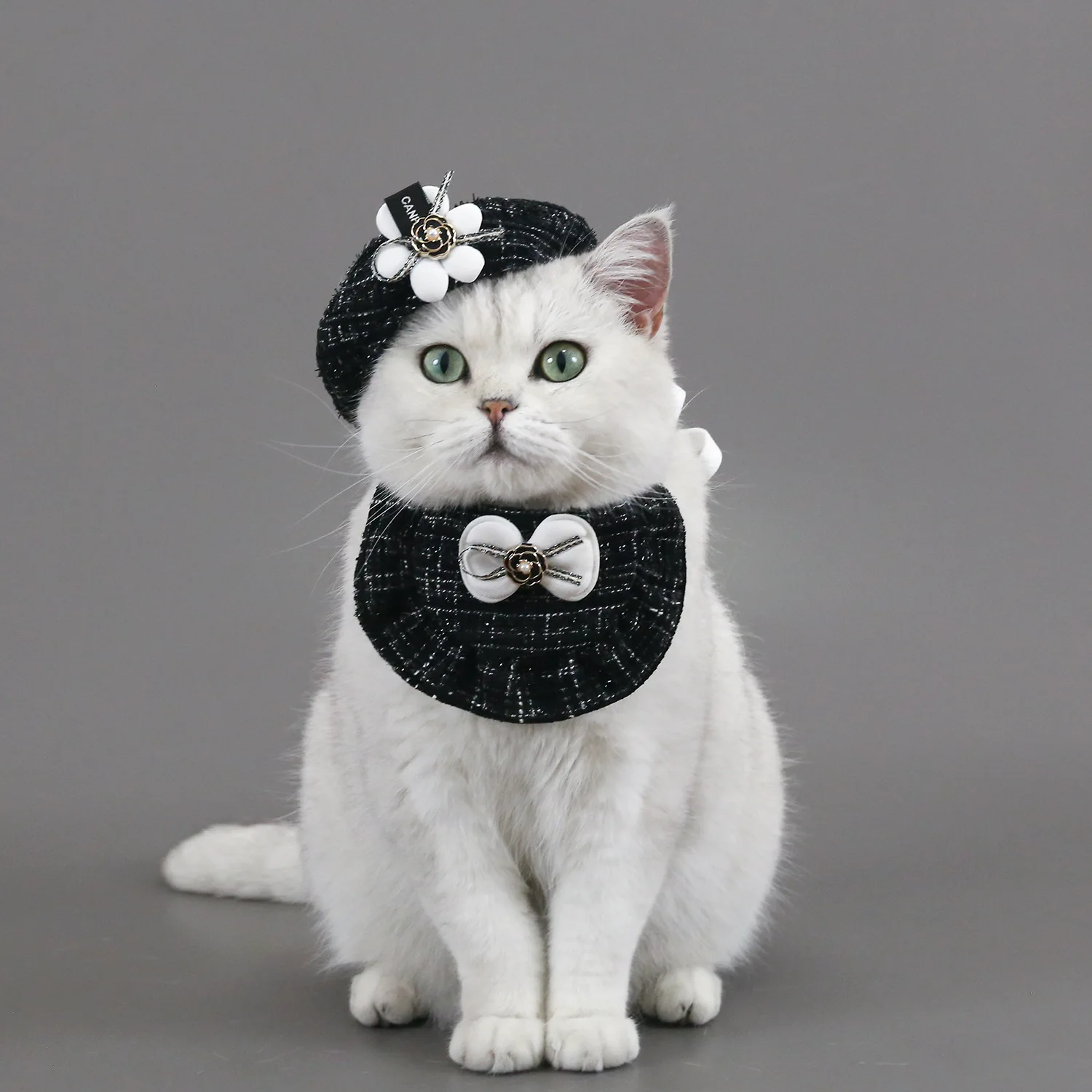 Fashionable Classical  Pattern Pet Scarf bandana and beret hat Cute Knitted Scarf for Small Cats and Dogs