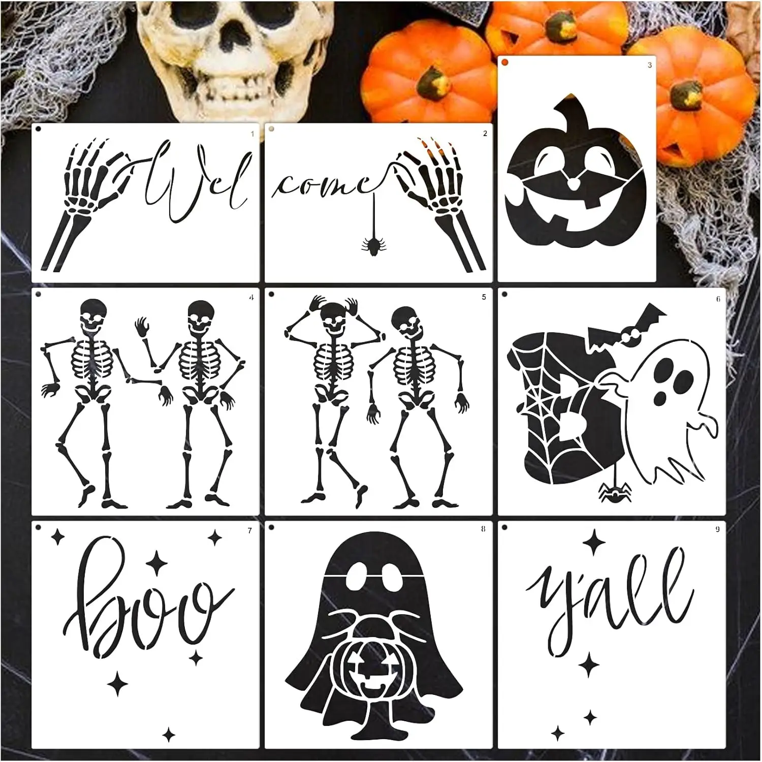 Large Halloween Stencils for Door Mats Reusable Plastic Halloween Stencil Drawing Stencils for Painting on Wood DIY Doormats