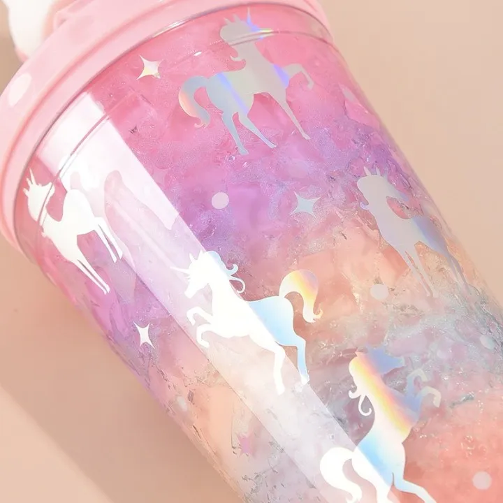 Радужный Блестящий стакан Kawaii охлаждающий для охлаждения Рождественский подарок чашка соломинка Единорог бутылка воды