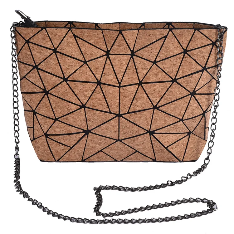 Wholesale Fashion Geometric Pattern Lady Handbag, Cork PU Women Chain Shoulder Bag, Diamond Pattern Cork PU Handbags