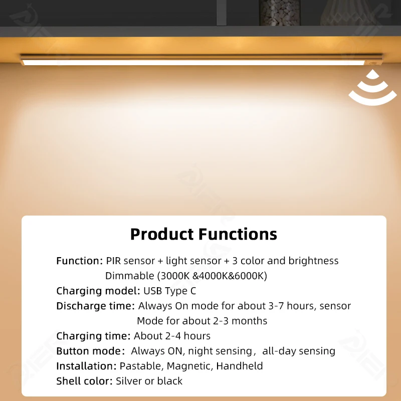 New Usb Rechargeable Battery 3 Color And Brightness Dimmable  3000k 4000k 6000k Motion Sensor Kitchen Under Led Cabinet Light