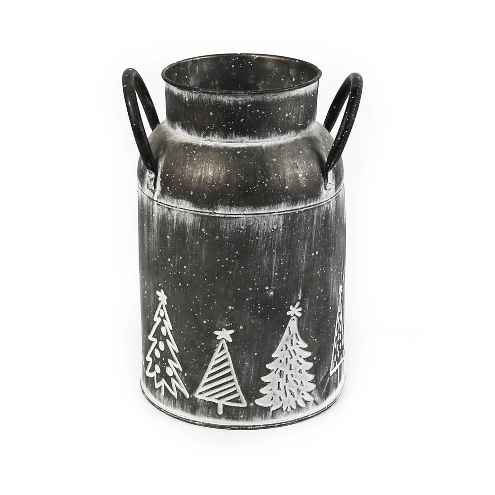 Christmas Vintage Metal Galvanized Iron Flower Jug with Handle for Fireplace Decoration  container  packing/giftpacking
