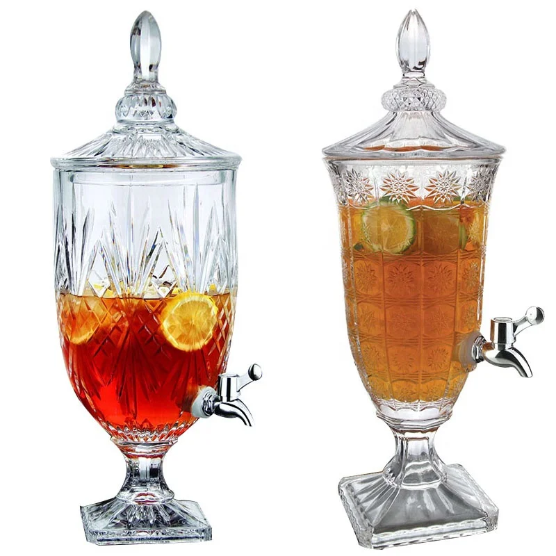 Embossed Ice Cold Drink Juice Beverage Glass Cold Water Juice Dispenser For Bar Hotel