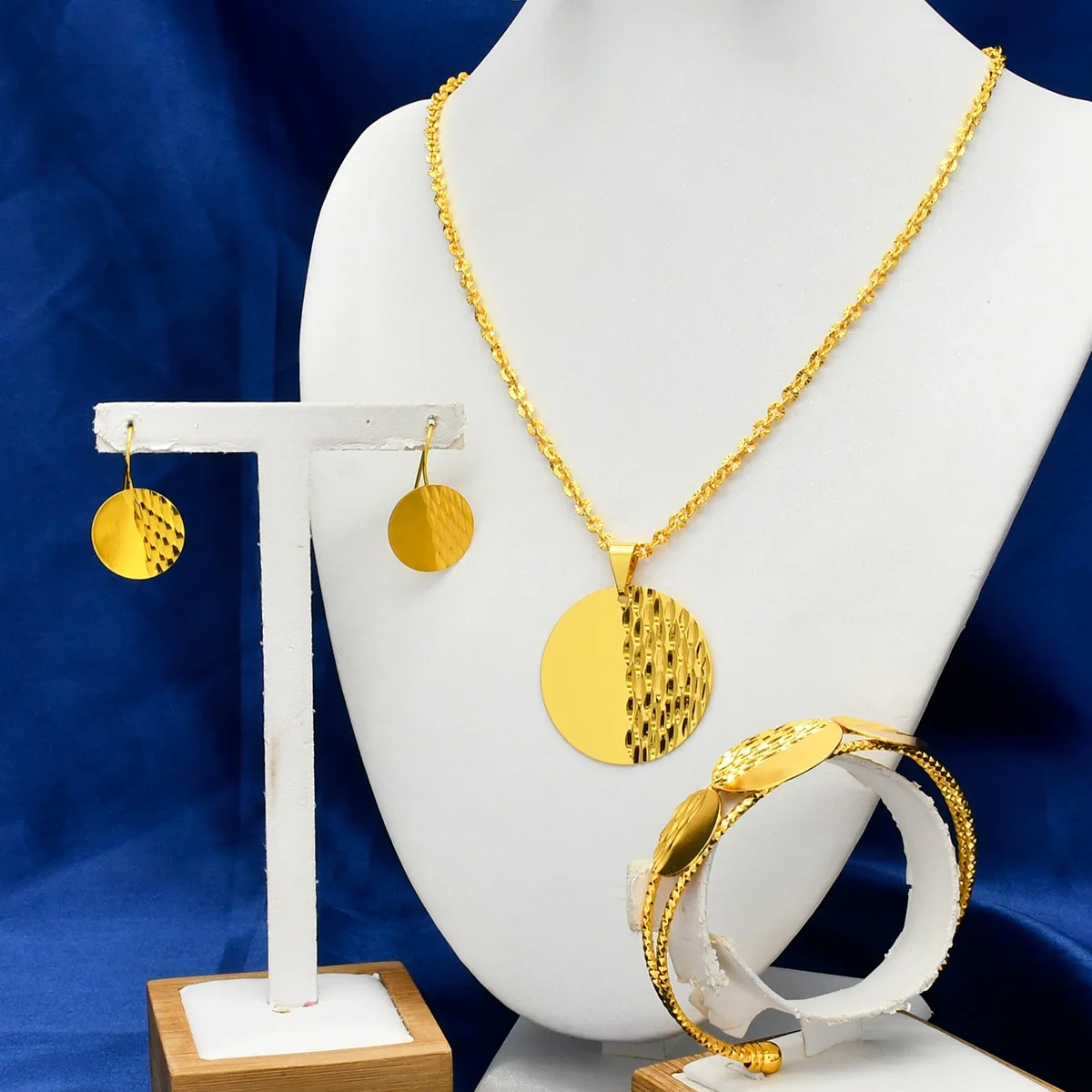 Middle East Dubai Jewelry set 24k Gold Plated Coin Bracelet Ring Necklace Set Saudi Arabia Banquet Decoration