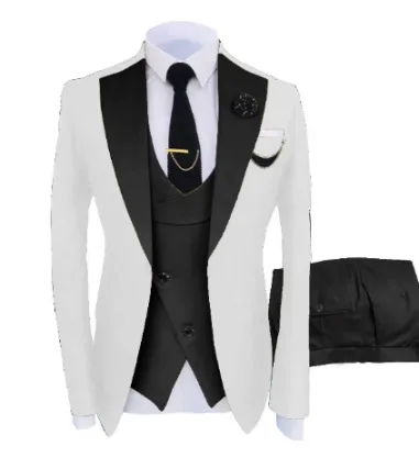 Cheap Black And White Men Suit Set For Spring Summer Wear Business Men Suits 2024