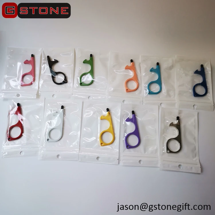 Low Price New Design Gold Metal EDC Keychain No Touch Tool Keychain with Stylus Tips Touchless Keychain Door Opener