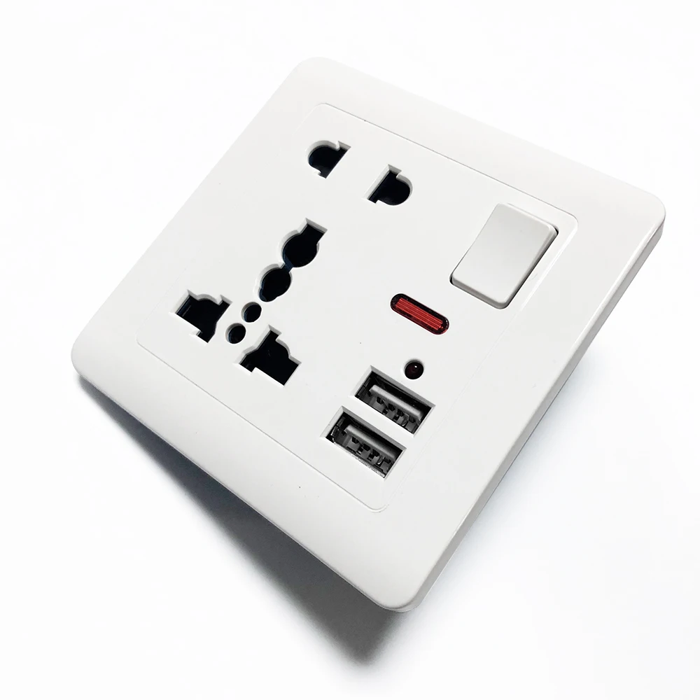Universal wall USB plug socket, white/gold/black 86mm UK 13A electrical switch with socket 220V power strip with usb
