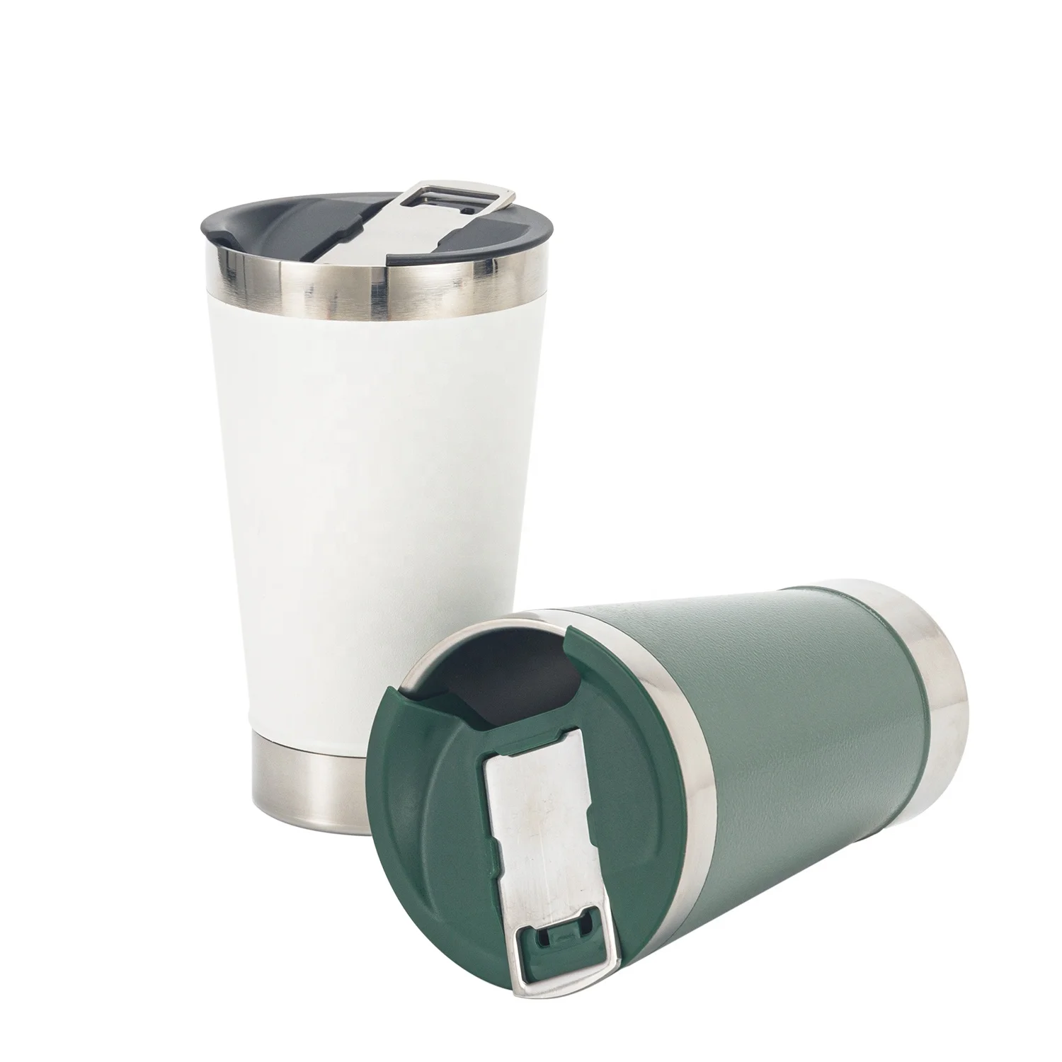 Red Reusable Custom Logo 16Oz Vaccum Thermal Glass Beer Cup With Opener And Lid