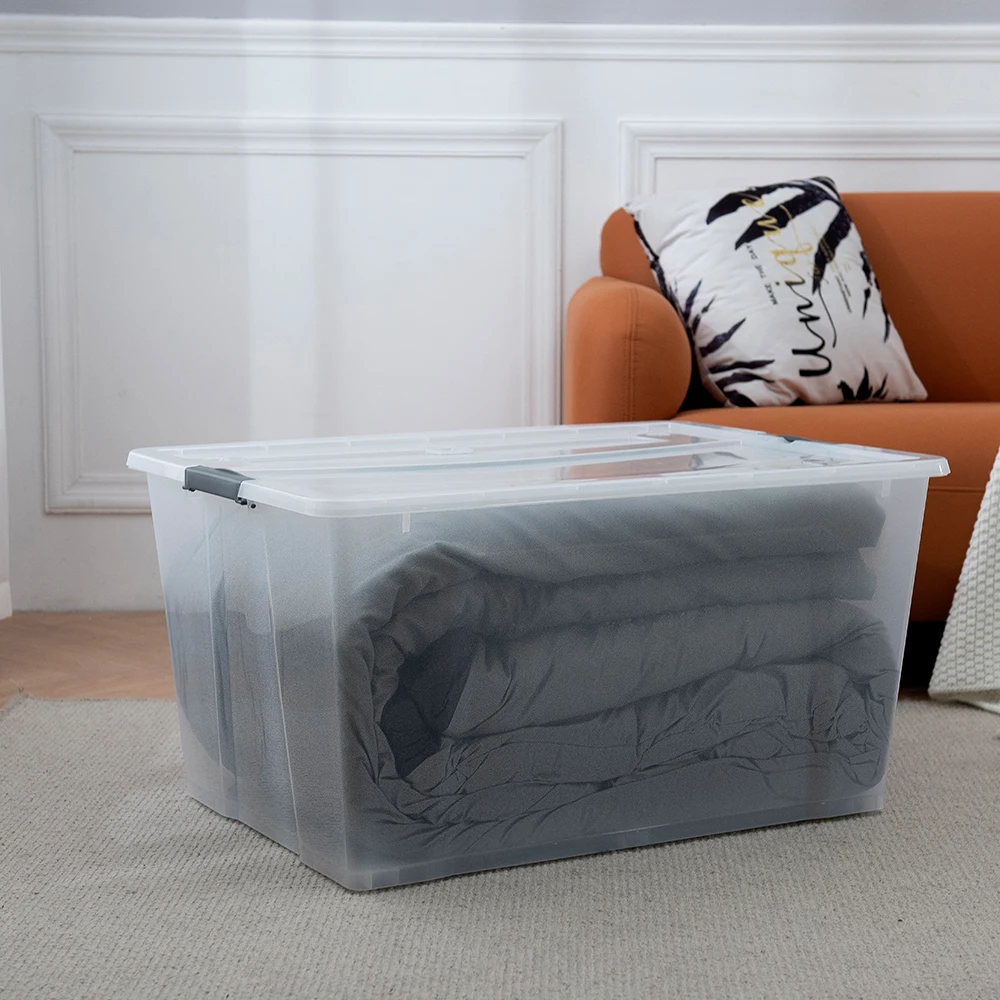 Household 128L exlarge clear plastic storage box with wheels  quilt