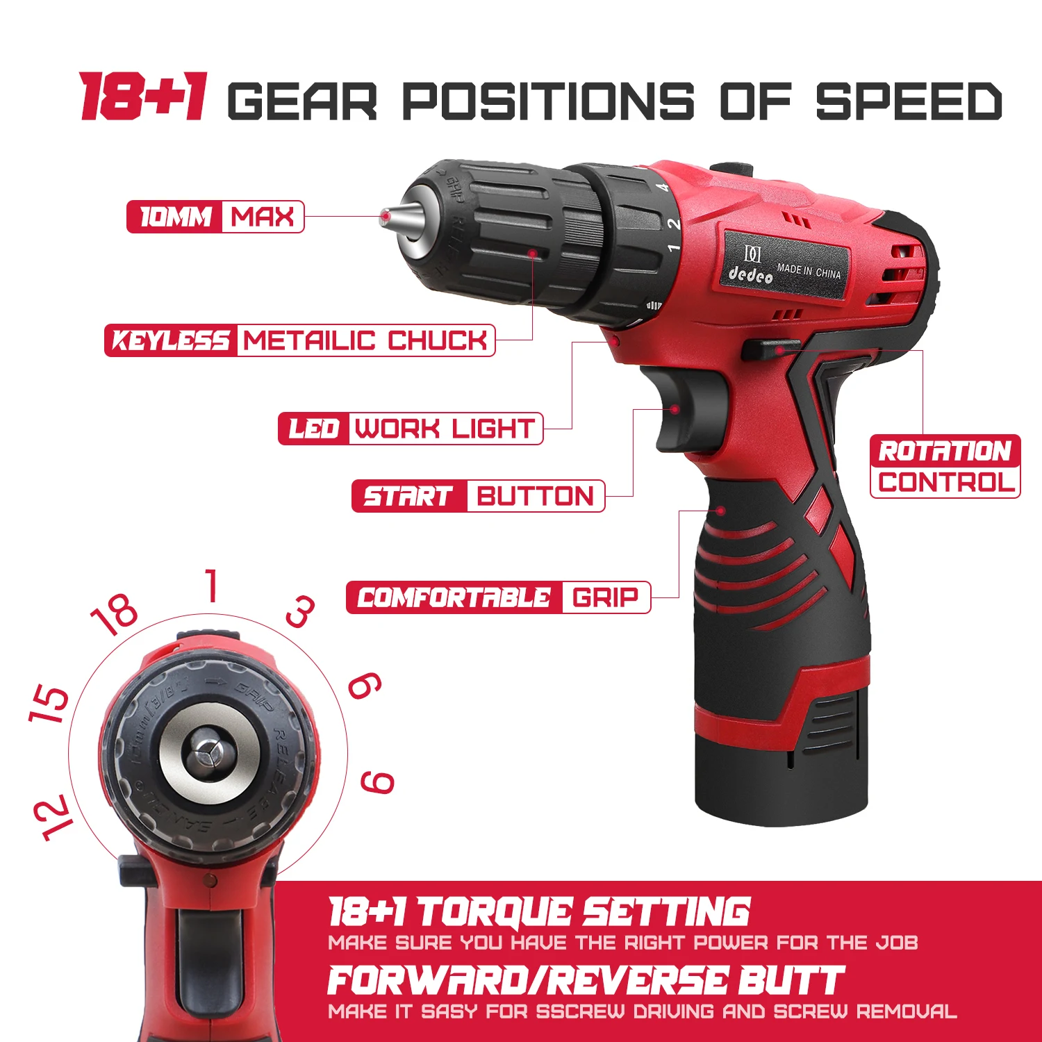 High Quality Variable Speed 16.8V Lithium Battery Driver Rechargeable Power Tools Set Cordless Drill Kit Drill Machine