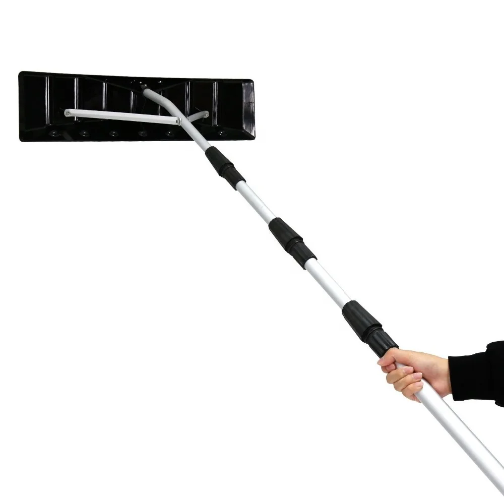 Winter snow tools telescopic roof snow pusher with plastic shovel head