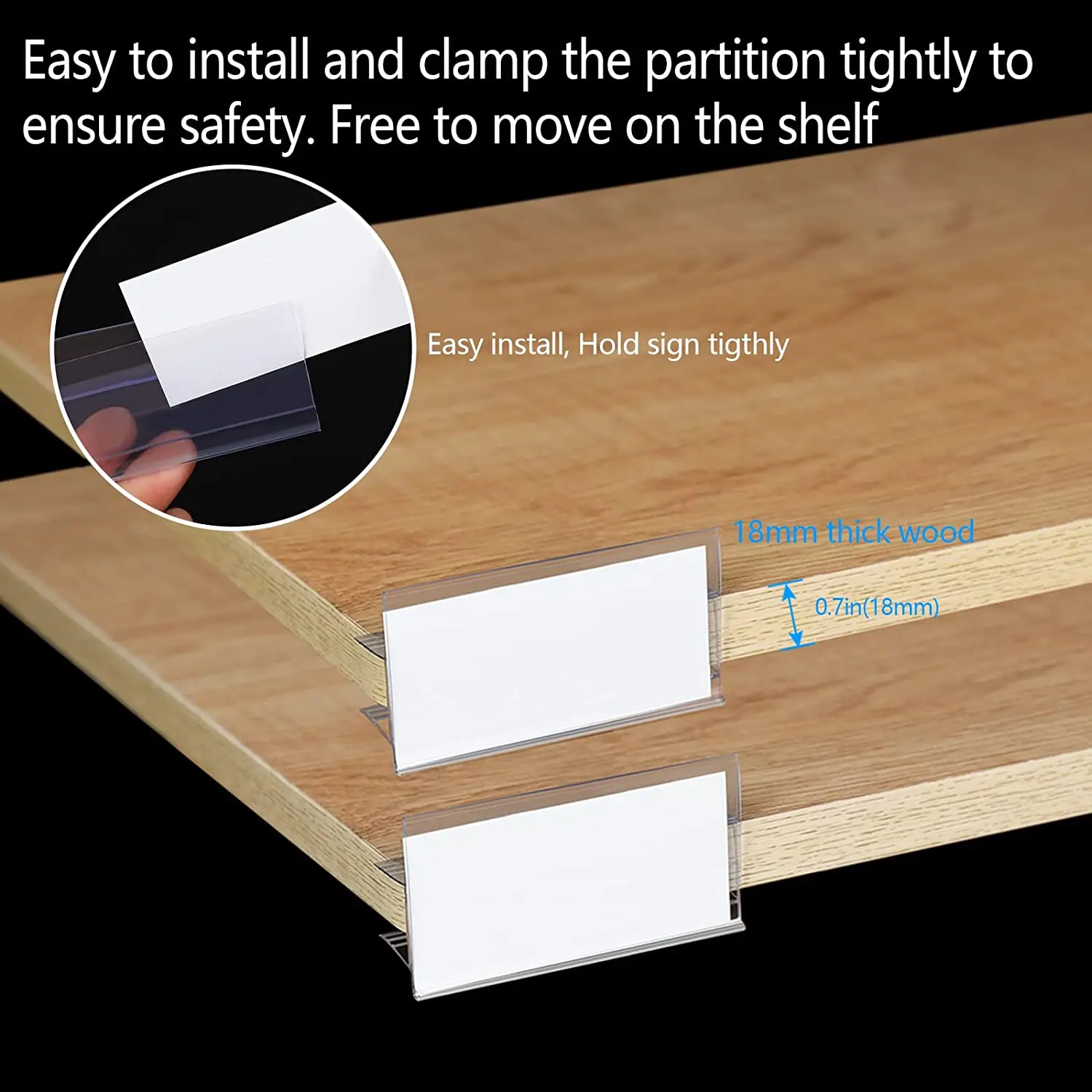 Plastic Price Tag Holder and Wood Shelf Label Holder