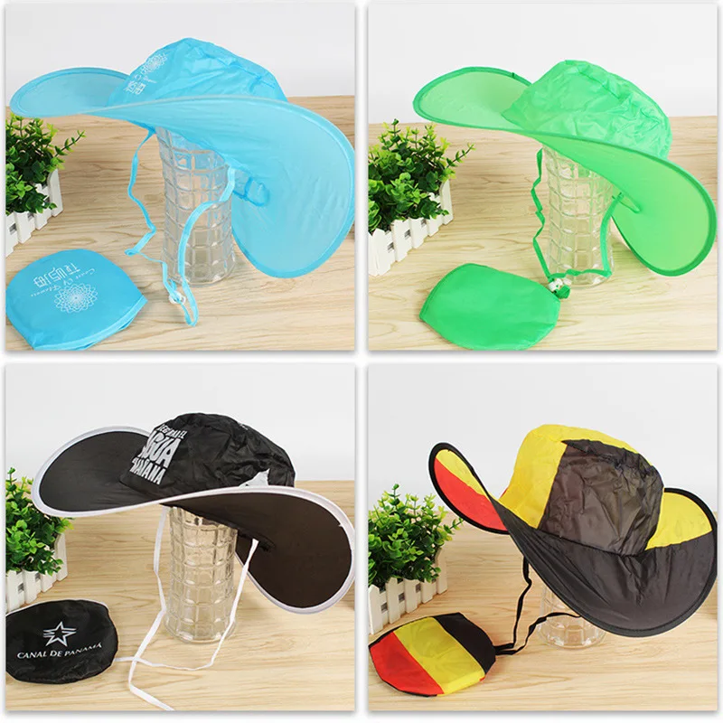 Custom polyester cowboy folding hat beach sun hat with pouch beach casual sun visor cap