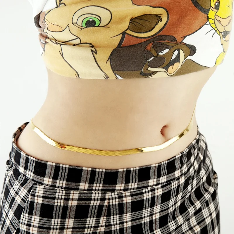 Fashion Trendy Gold Plated Stainless Steel Flat Herringbone Snake Sexy Belt Belly Waist Body Chain
