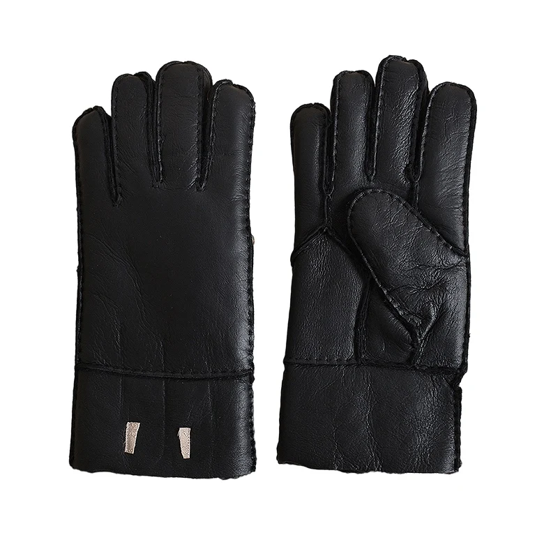 Real Fur Sheepskin For Man Leather Style Warm Mittens