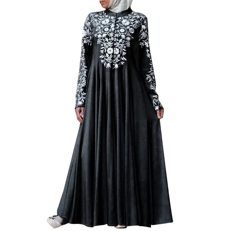 Aoyema Abaya Women Long Sleeve Chiffon Pleated Ruffled Vintage Elegant A Flowy Long Dress Traditional Muslim Clothing