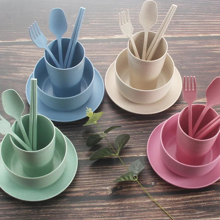 Environmental Protection Tableware Rice Husk Tableware Baby 6pcs Wheat straw Biodegradable Kids Tableware Sets