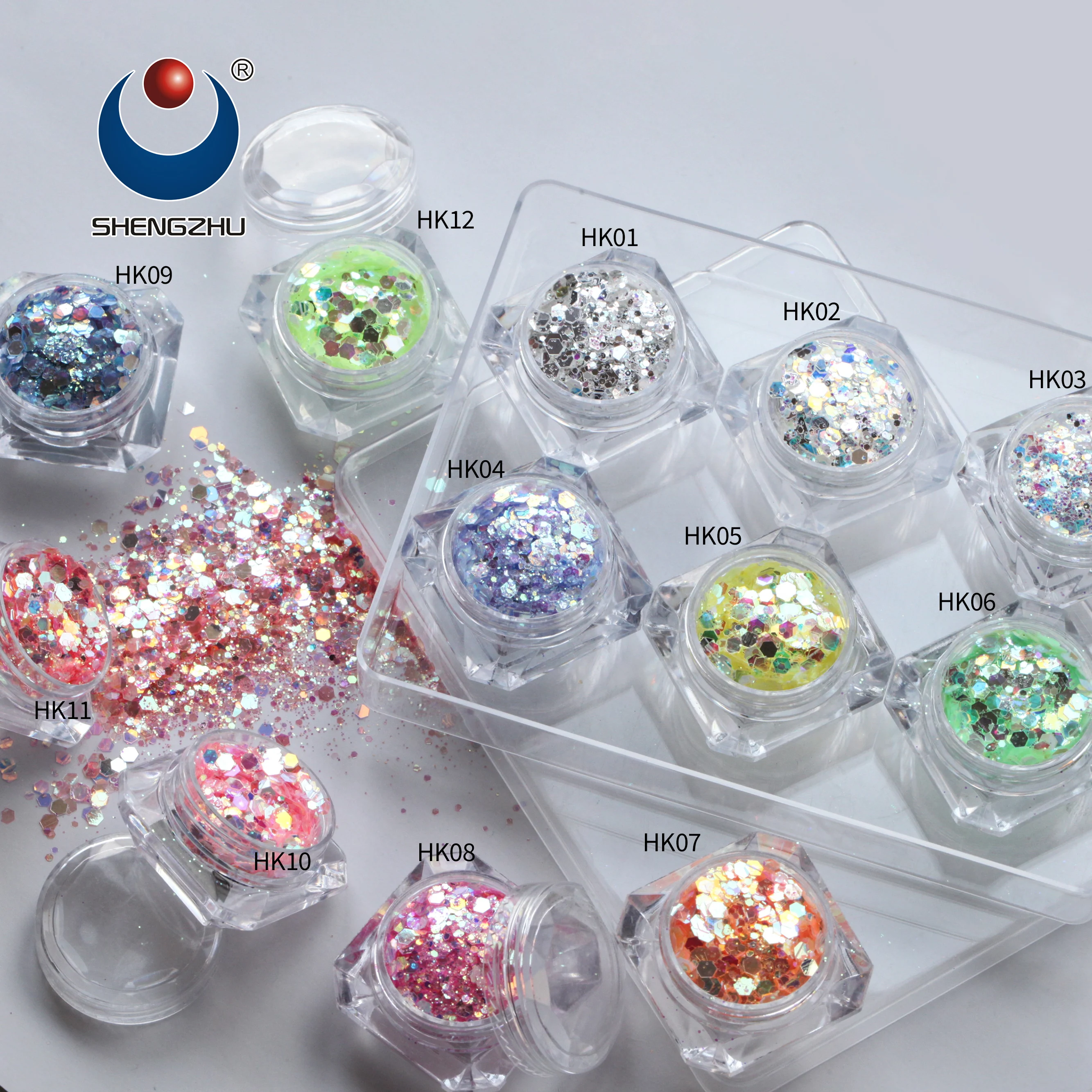 HK series hot sale cheap price top quality wholesale pastel iridescent colors mixed sizes chunky glitters nail slime glitters