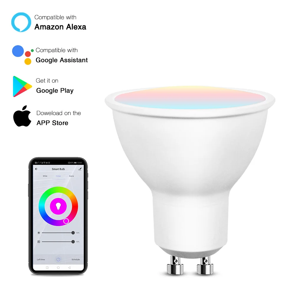 GU10 LED Smart WiFi Light Bulb Compatible with Alexa Google Home RGBCW Color Changing Cool Warm White Dimmable