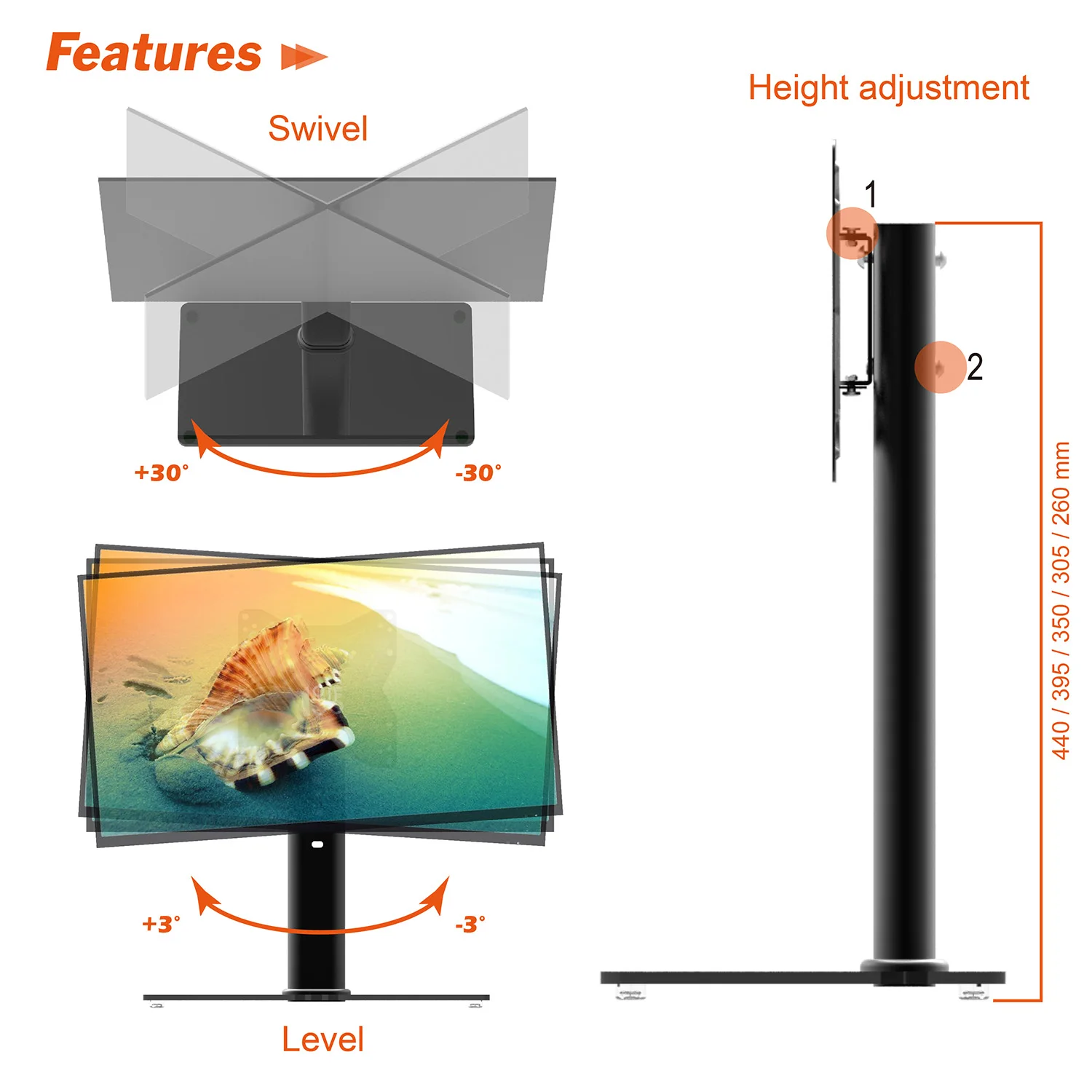 Professional supply table tv mount Max VESA 200*200mm modern tv stand + / - 30 degrees swivel monitor stand