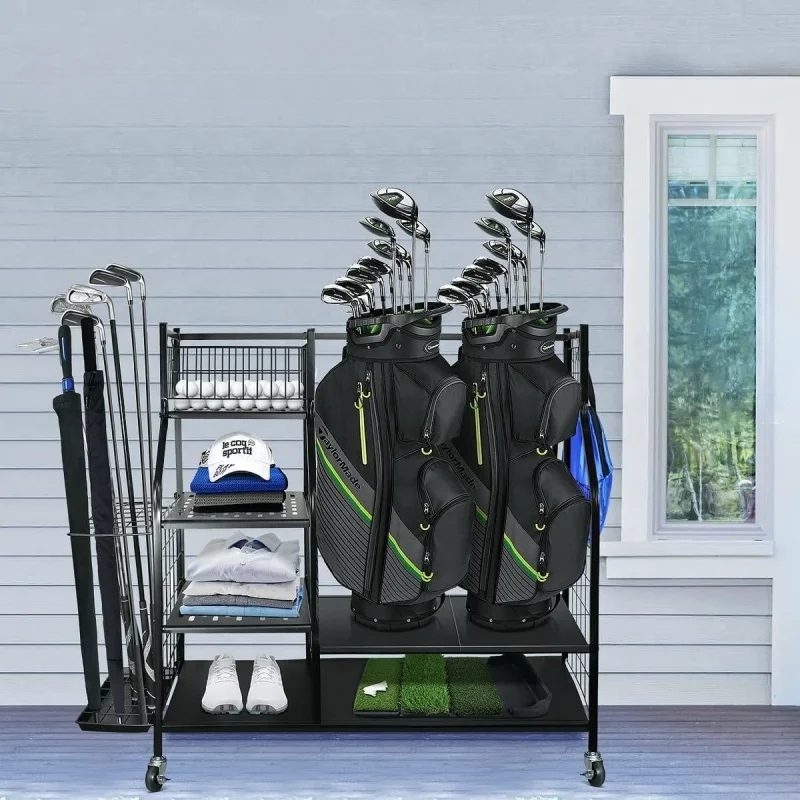 Golf Bag Organizer Garage Storage Stand with Lockable Wheels Fits  Golfing Equipment Accessories