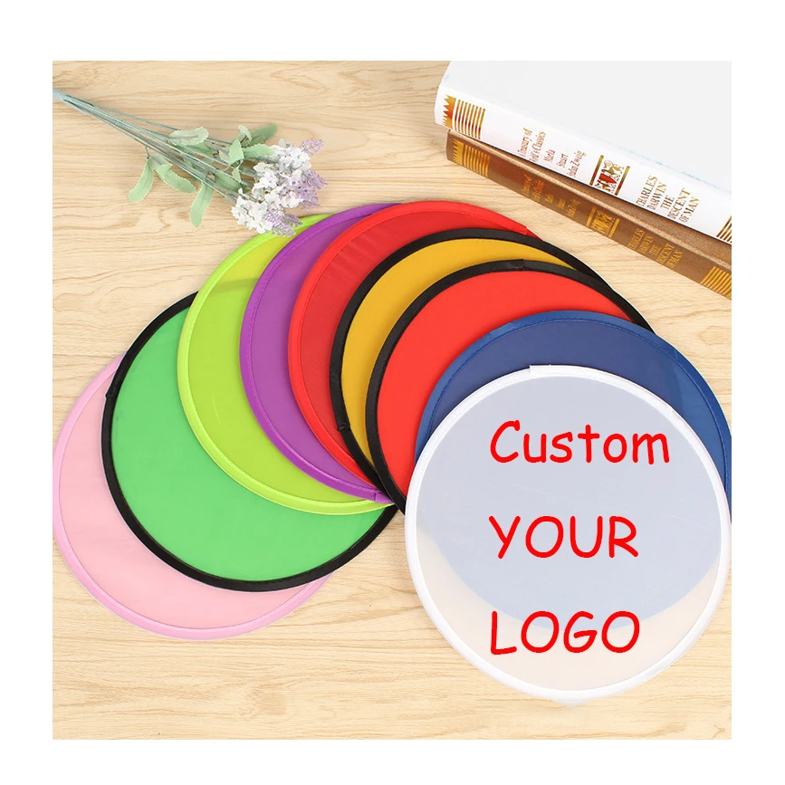 Customized Sublimation Diy Printed Pop up Round Hand Fan Flexible Foldable Nylon Flying Disc Fans for Summer Promotional