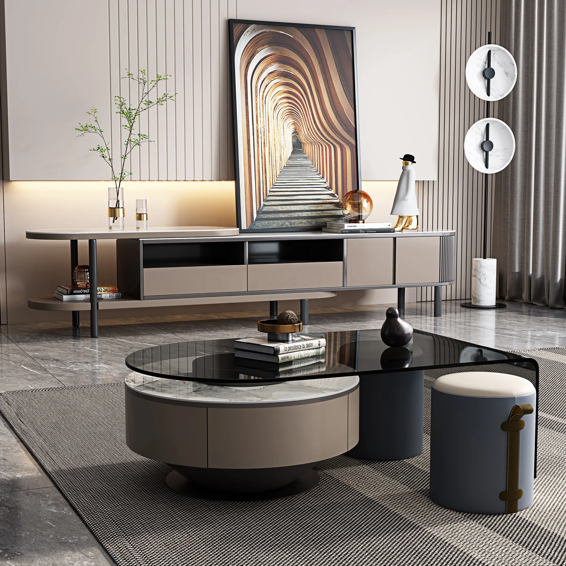 Luxury Furniture Nordic Drawers Design Tea Table Sintered Stone Top Marble Coffee Table Living Room