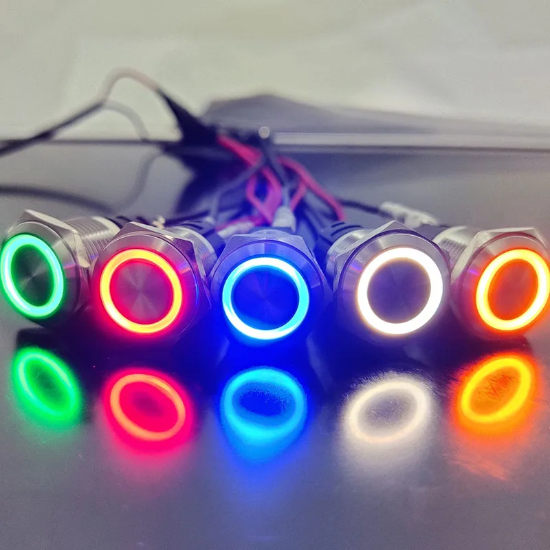 16MM waterproof metal push button switch with cable connector, round luminous sign