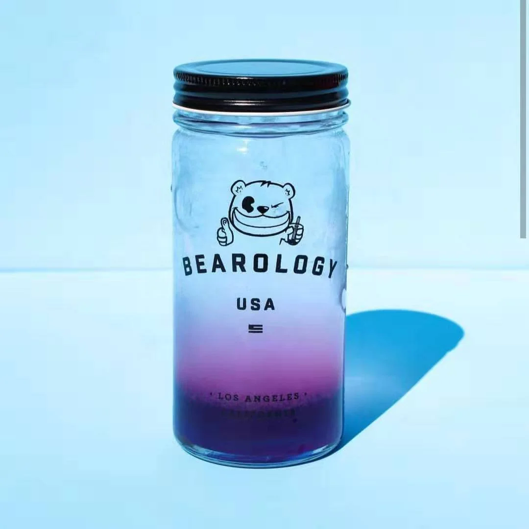500ml 16oz Custom Logo Printing Glass Boba Mason Jar Fresh Juice Bubble Milk Tea Tumbler Glass Jar with Straw Lid