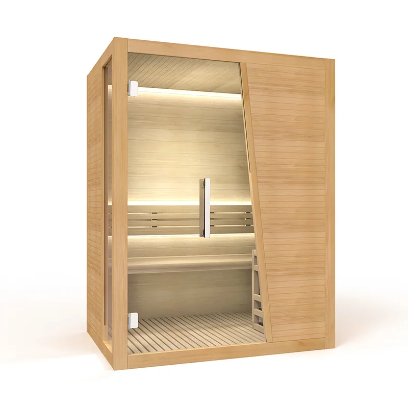 Standard 2-3 People Infrared Wooden Sauna Cabin Hemlock Traditional Sauna Stove Dry Steam Sauna With Colorful Light