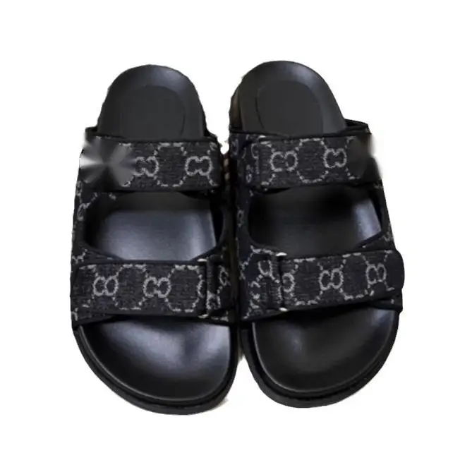 Large size slippers, summer new denim letter face Velcro sandals, casual anti slip versatile slippers