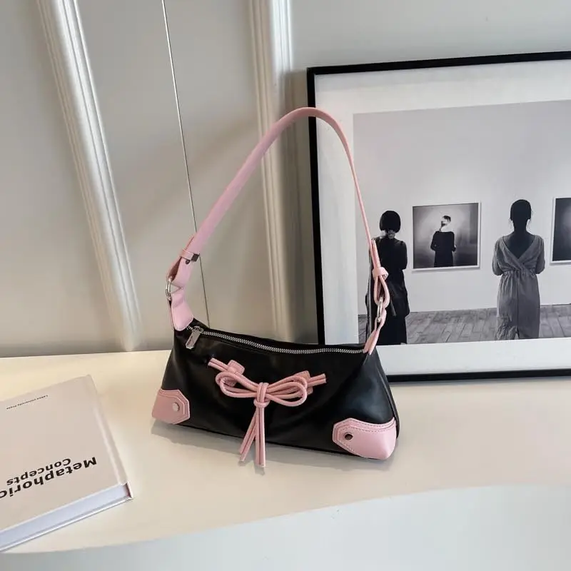 A0007 Wholesale Bow Tie PU Leather Shoulder Purse Women Teen Girl Coquette Aesthetic Shoulder Bag Balletcore Handbags Clutch Bag