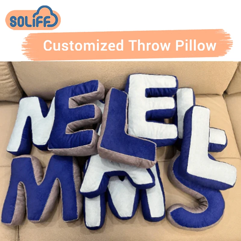 Fluffy Stuffed Custom Logo Original design soft plush material letter pillow for decorative