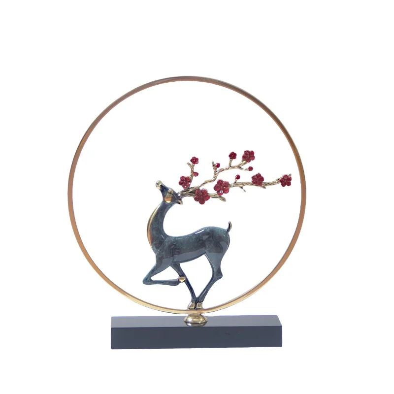 NOSHMAN 2023 Modern New Products Pure Copper Sika Deer Metal Crafts Tv Cabinet Porch Table Animal Ornament For Home Office