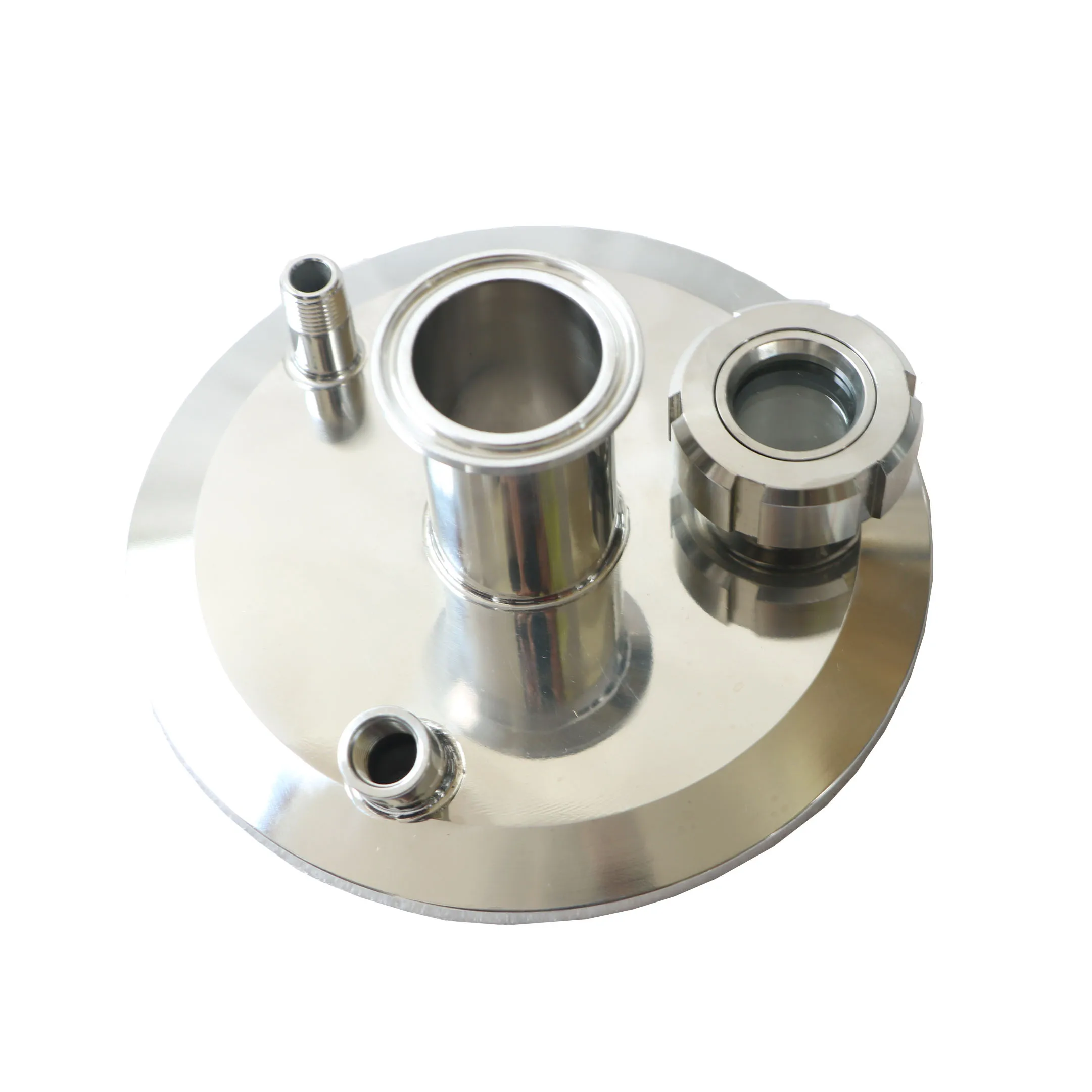 Sanitary tri clamp flat end cap lid with sight glass for collection chamber