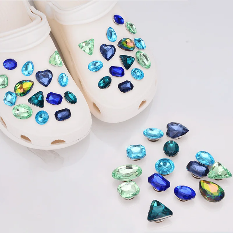 28pcs/set luxury bling geometric style rhinestone croc shoes clogs charms for shoes decoration