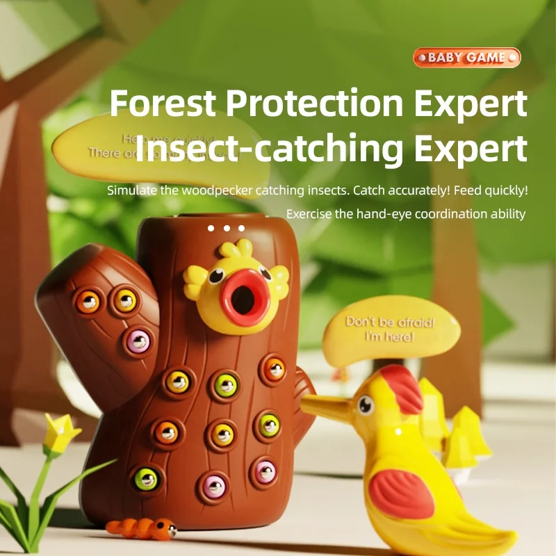 Woodpeckers Catch Bugs And Feed Bug Toys Magnetic Tabletop Toy Plastic Novelty Concentration Training Educational Toys For Baby