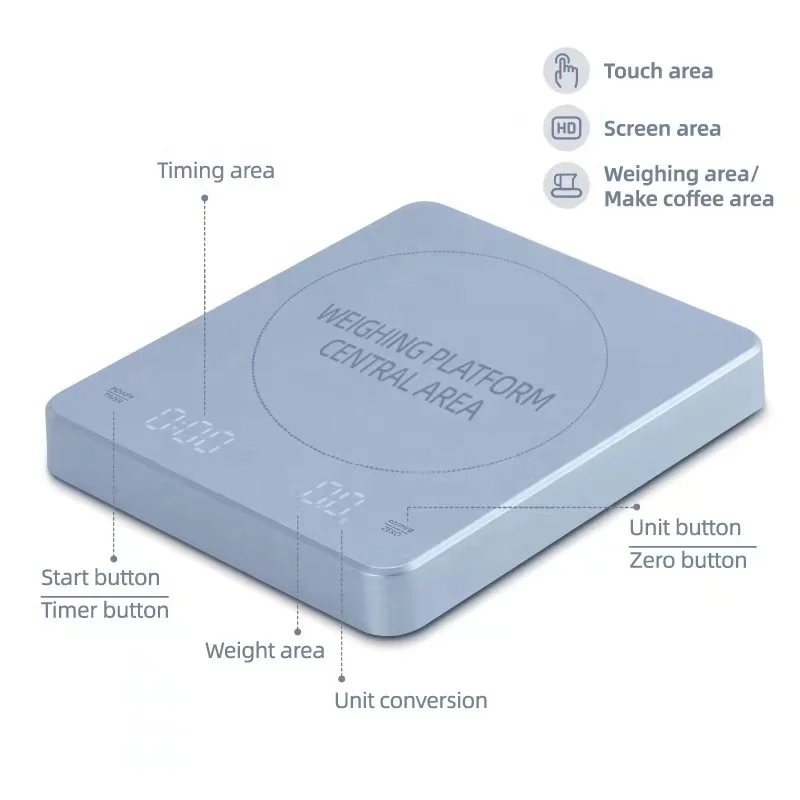 Blue Ultrathin USB Customize logo 3kg ODM Smart Weighing Electronic Food Coffee Scale Timer Digital Coffee Scale