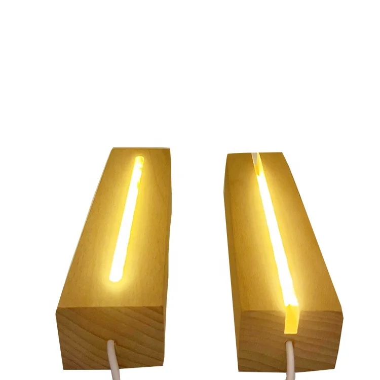 Wholesale night light custom logo wooden lamp led base 3D wooden led night light wood