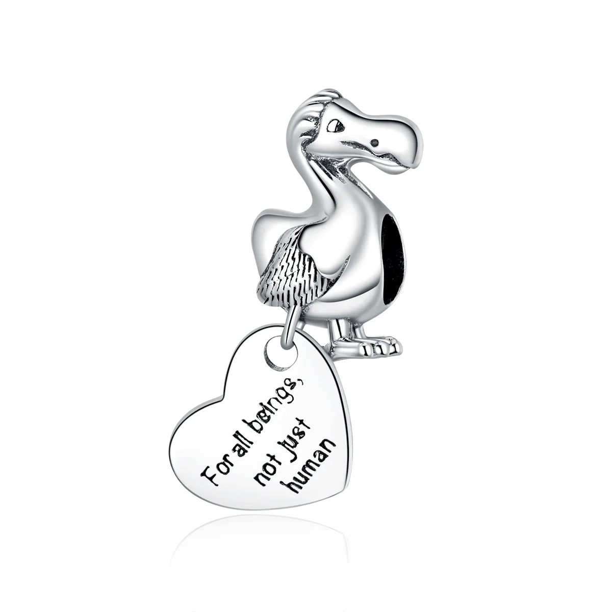 Cute Dodo Bird Pendant Charm with Ingravable Heart Dangle 925 Sterling Silver Designer Charm for Jewelry Making