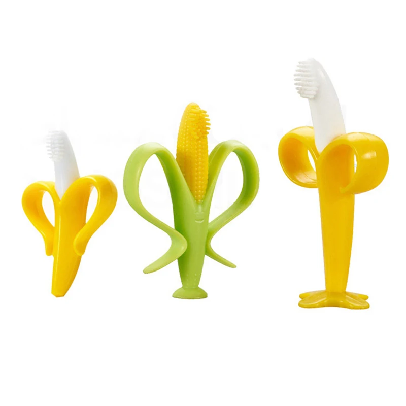BPA Free Chew Toys Silicone Teether Banana shape Corn Shape Baby Toothbrush Soother Teether
