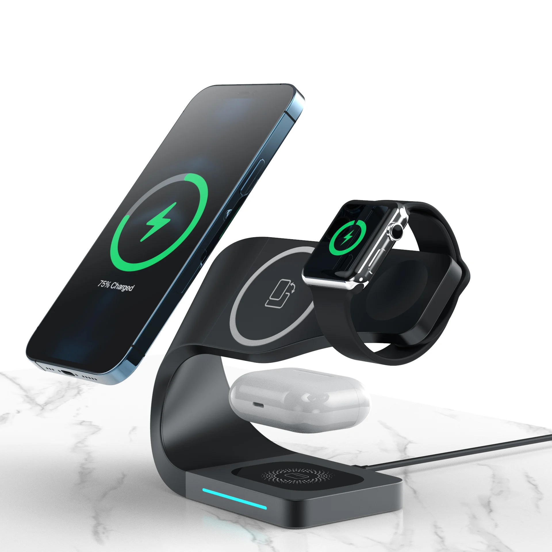 Newest 4 in 1 15W Qi Fast Charger Wireless Magnetic Charging Docking Station for AirPods Watch Phone
