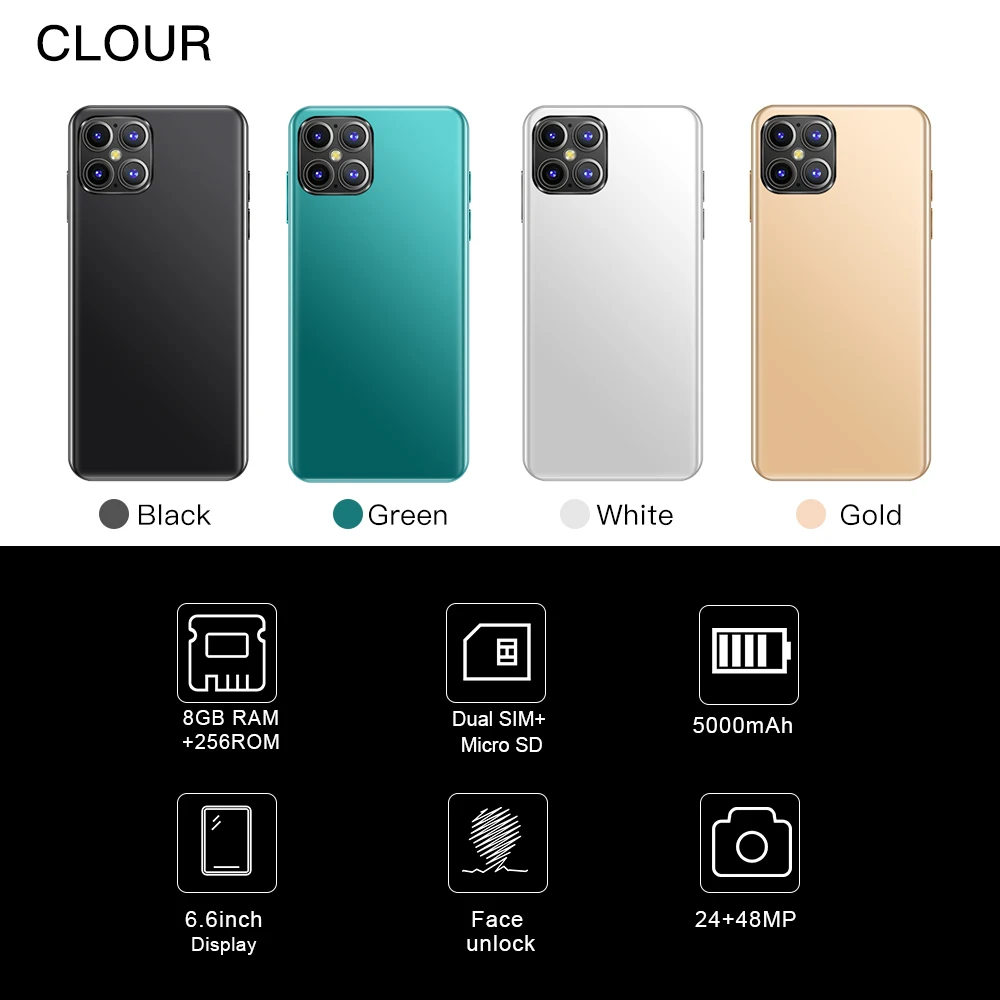 Мобильный телефон Phone12 Pro Max 12 Гб + 512 6 7 дюймов с сенсорным экраном Android