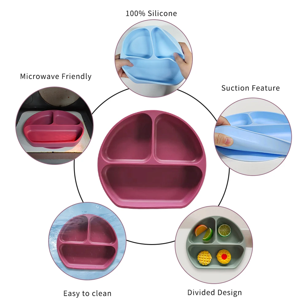 New wholesale customizable popular food grade silicone plate bib fork spoon baby feeding tableware set