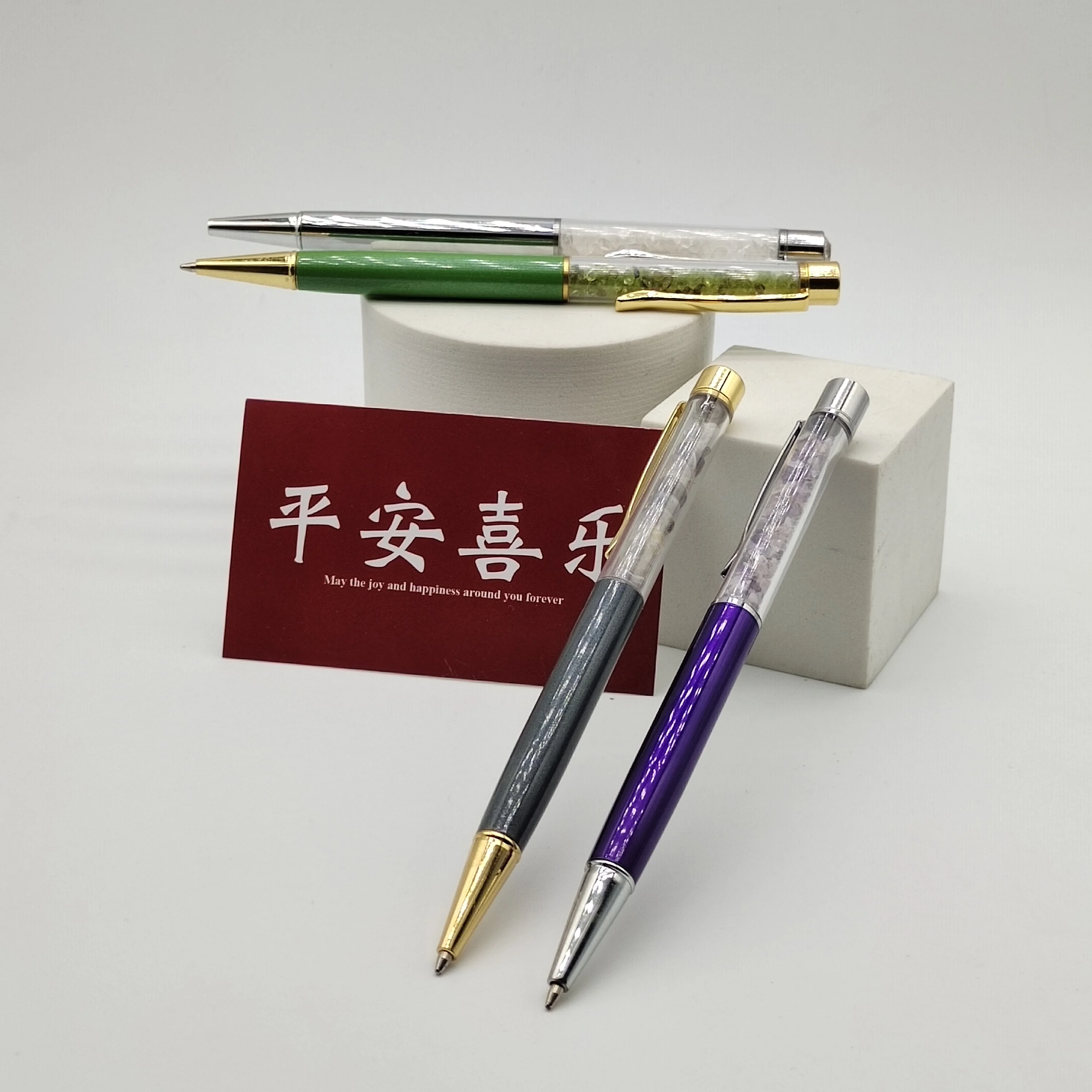 Hot Selling Customize Crystal Ballpoint Pen with Pure Natural Gemstone inside