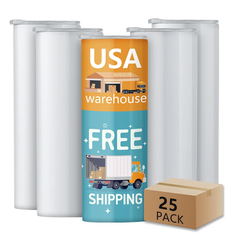 25 pack free shipping USA warehouse 20oz straight skinny stainless steel sublimation blanks tumbler
