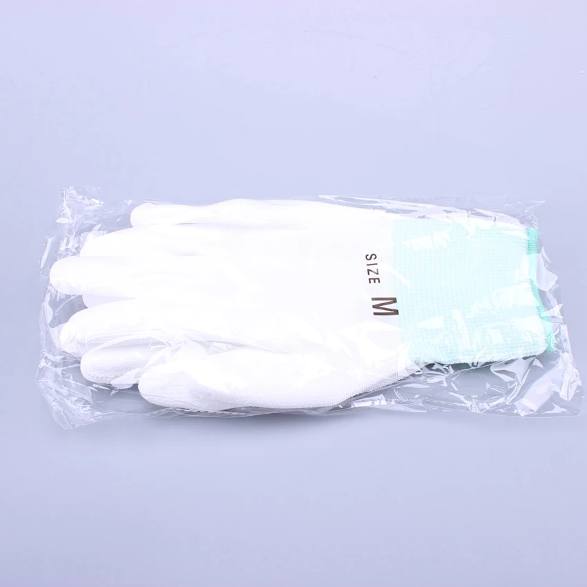 White 13 Gauge Polyester Knitted Pu Palm Coated Cleanroom Work Gloves Gardening Gloves Handling Gloves