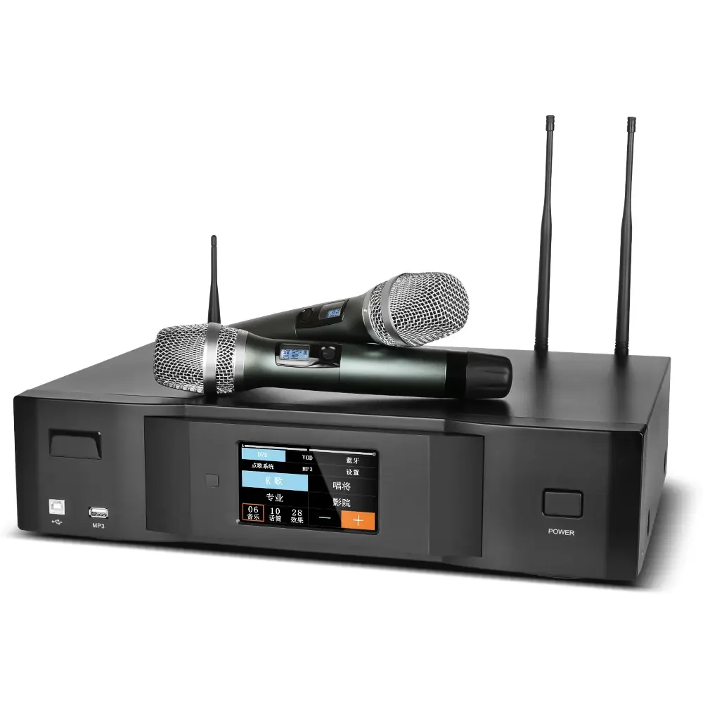 K450 500W*2 Power Amplifier Digital Touch built in Effect and Jukebox Function with 2 UHF Wireless Handheld Mic