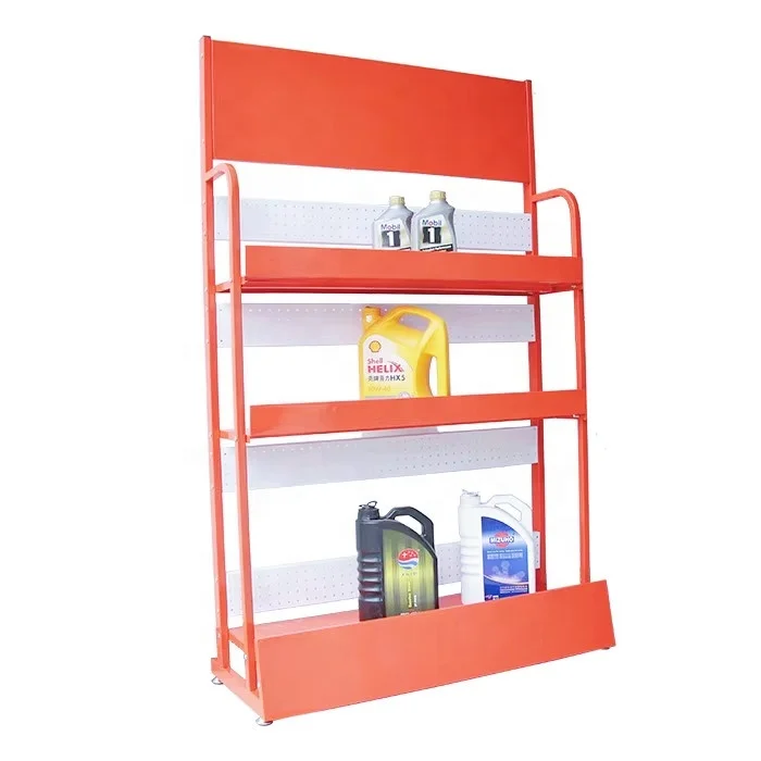 Large Capacity Showroom Store Car Spare Parts Motorcycle Helmet Accessories Engine Oil Lubricant Metal Display Rack Stand
